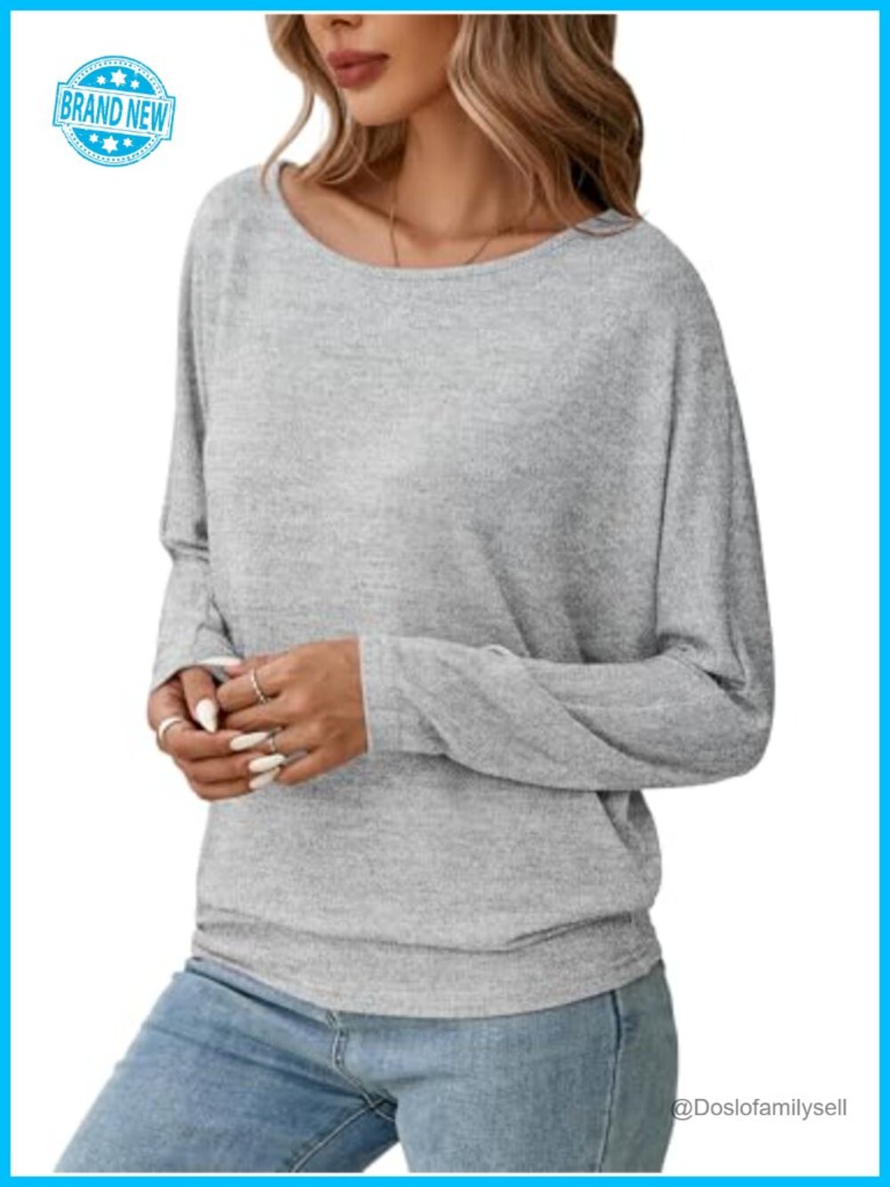 Womens Long Sleeve Dolman Sleeve Top Casual Fall Round Neck T-Shirt
